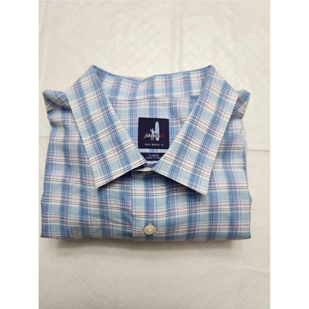 Johnnie-O Shirt Mens XL Blue Pink Plaid Button Down Long Sleeve Casual Dress